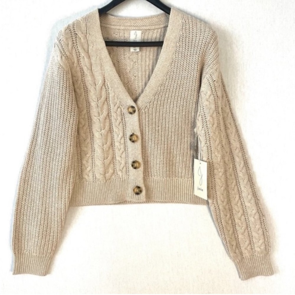 Joie NWOT Beige Button Down Cable Knit Cardigan Sweater size XL
